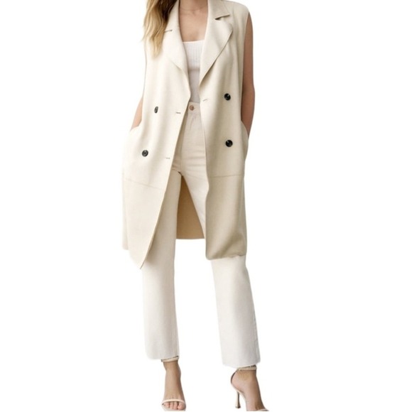 Zara Jackets & Blazers - Zara Sleeveless‎ Trench Vest Duster Coat Jacket Neutral Color Belted Modern